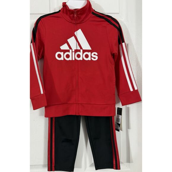 NWT Adidas Boys Track Suit Red Black White Kids Sportswear Jacket & Pants Size 5 - Picture 1 of 1